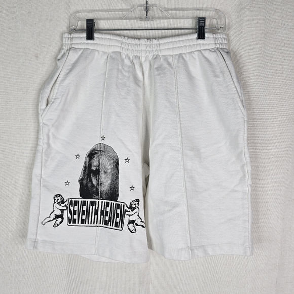 Seventh Heaven Mens Medium White *spots* Thick Cotton SS19 Athletic Shorts